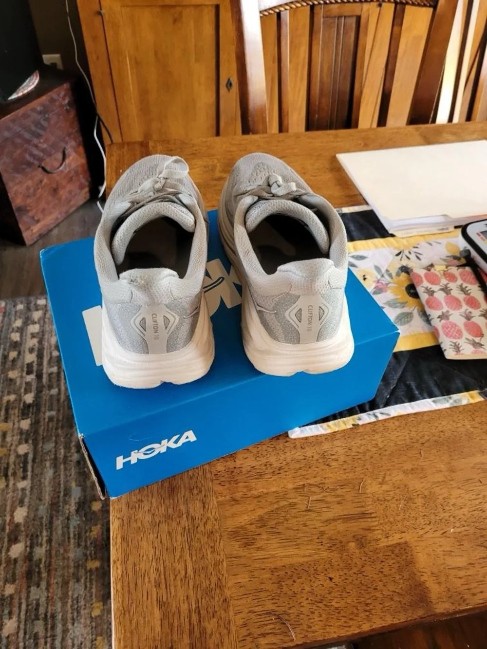 Hoka Light Gray/White Women's Running Sneakers - Picture 3 of 5
